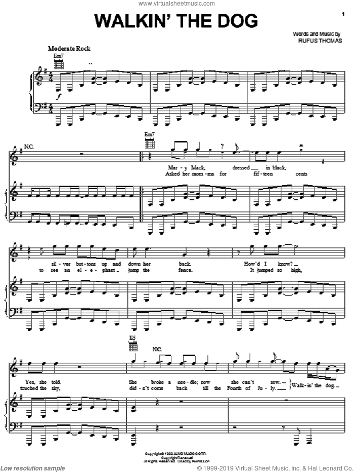Walkin' The Dog sheet music for voice, piano or guitar by Rufus Thomas, intermediate skill level