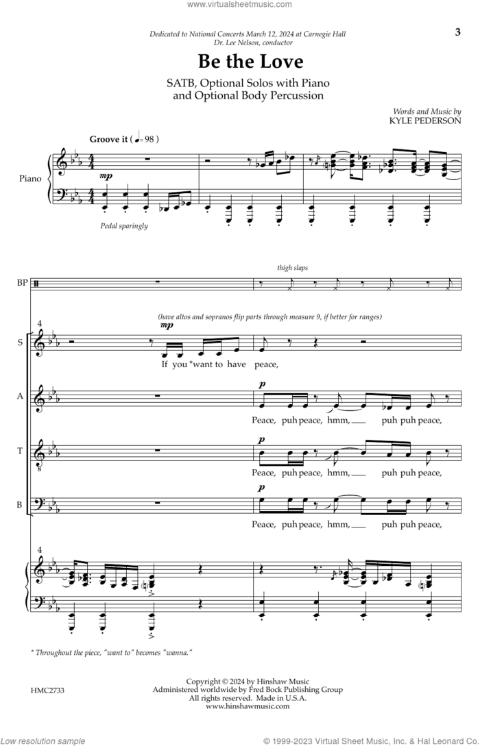 Be The Love sheet music for choir (SATB: soprano, alto, tenor, bass) by Kyle Pederson, intermediate skill level