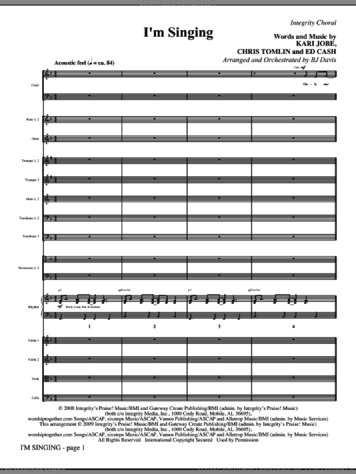 I'm Singing (COMPLETE) sheet music for orchestra/band (Orchestra) by Chris Tomlin, Ed Cash, Kari Jobe and BJ Davis, intermediate skill level