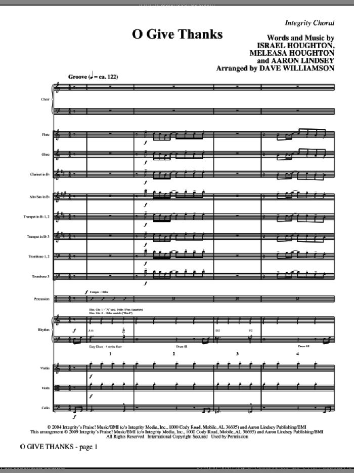 O Give Thanks (COMPLETE) sheet music for orchestra/band (Orchestra) by Israel Houghton, Aaron Lindsey, Meleasa Houghton and Dave Williamson, intermediate skill level