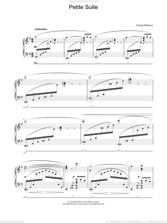 Petite Suite sheet music for piano solo by Claude Debussy, classical score, intermediate skill level