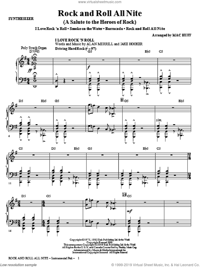 Rock And Roll All Nite (A Salute to The Heroes Of Rock) (complete set of parts) sheet music for orchestra/band (Rhythm) by Mac Huff, intermediate skill level