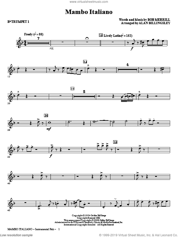 Mambo Italiano (arr. Alan Billingsley) (complete set of parts) sheet music for orchestra/band by Bob Merrill, Alan Billingsley and Rosemary Clooney, intermediate skill level