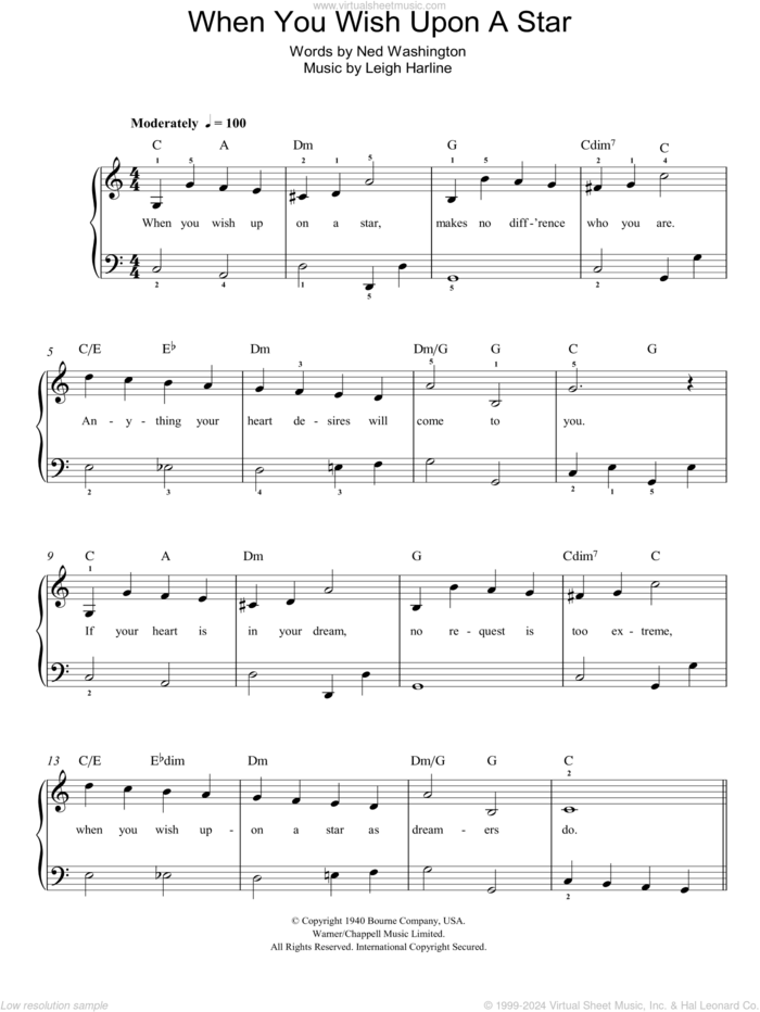 Edwards - When You Wish Upon A Star sheet music for piano solo