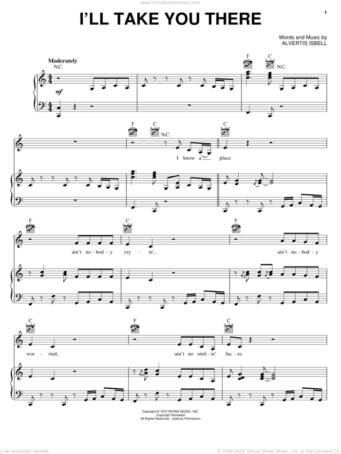 I'll Take You There sheet music for voice, piano or guitar by The Staple Singers, BeBe & CeCe Winans and Alvertis Isbell, intermediate skill level
