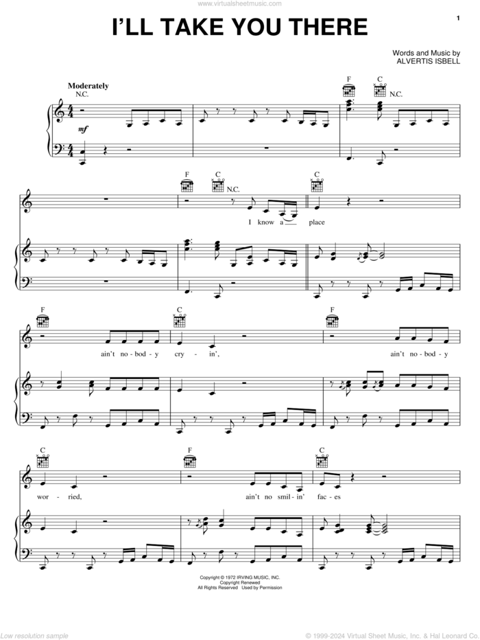 I'll Take You There sheet music for voice, piano or guitar by The Staple Singers, BeBe & CeCe Winans and Alvertis Isbell, intermediate skill level