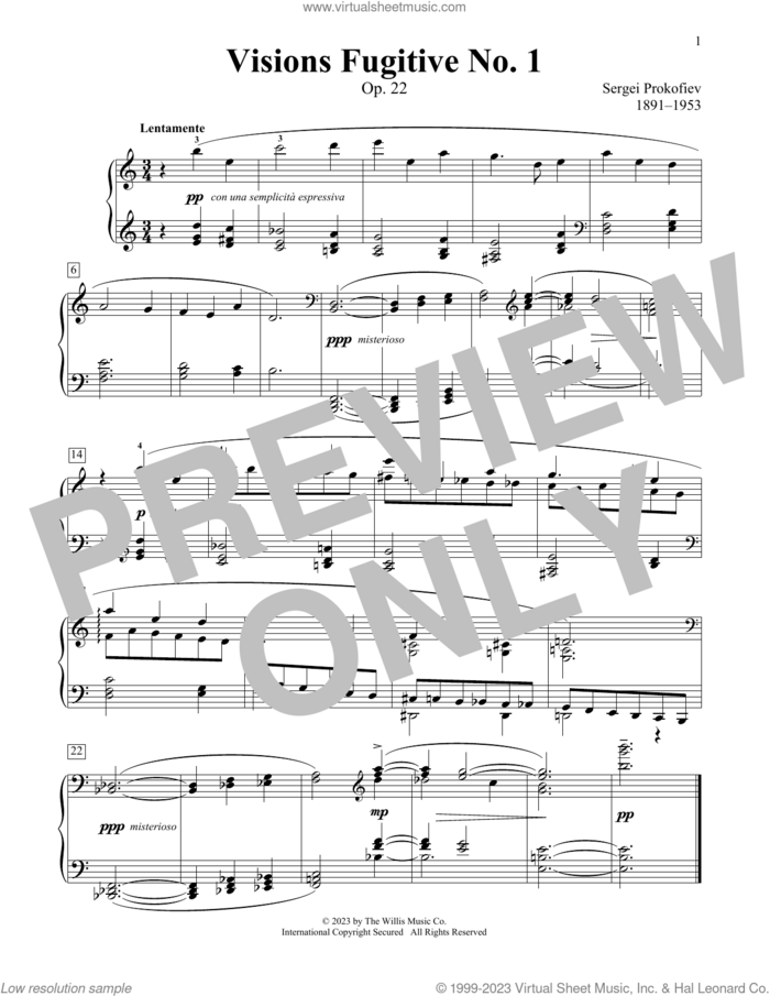 Visions Fugitive No. 1 sheet music for piano solo (elementary) by Sergei Prokofiev, Charmaine Siagian and Sonya Schumann, classical score, beginner piano (elementary)