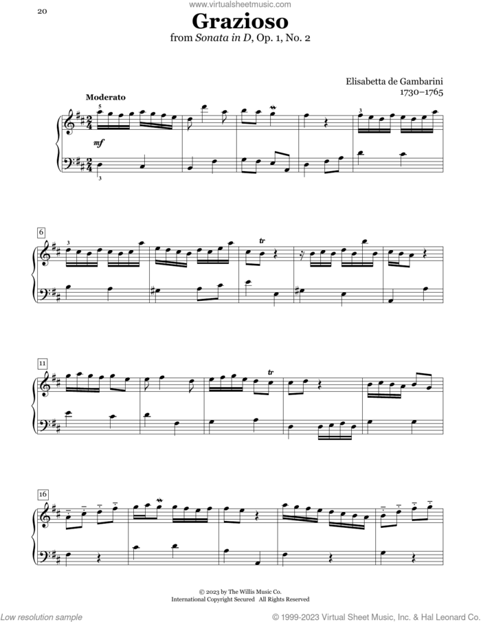 Grazioso, Op. 1, No. 2 sheet music for piano solo (elementary) by Elisabetta de Gambarini, Charmaine Siagian and Sonya Schumann, classical score, beginner piano (elementary)