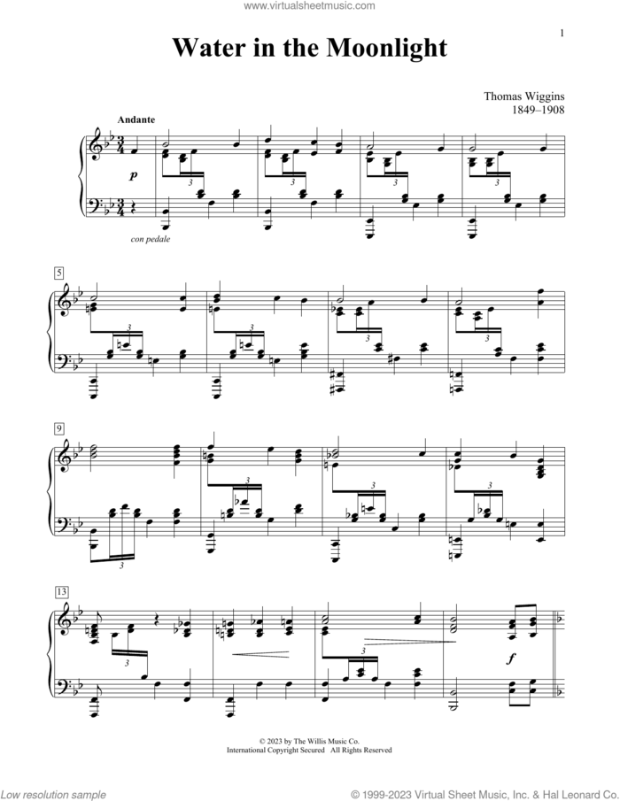 Water In The Moonlight sheet music for piano solo (elementary) by Thomas Wiggins, Charmaine Siagian and Sonya Schumann, classical score, beginner piano (elementary)
