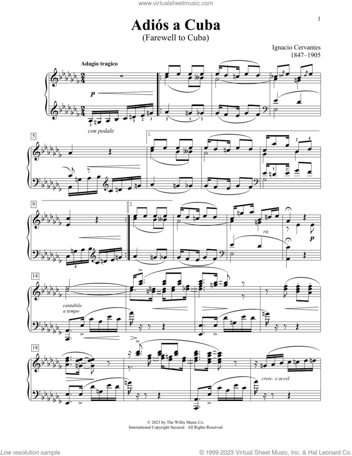 Adios A Cuba (Farewell To Cuba) sheet music for piano solo (elementary) by Ignacio Cervantes, Charmaine Siagian and Sonya Schumann, classical score, beginner piano (elementary)