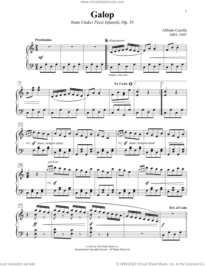 Galop sheet music for piano solo (elementary) by Alfredo Casella, Charmaine Siagian and Sonya Schumann, classical score, beginner piano (elementary)