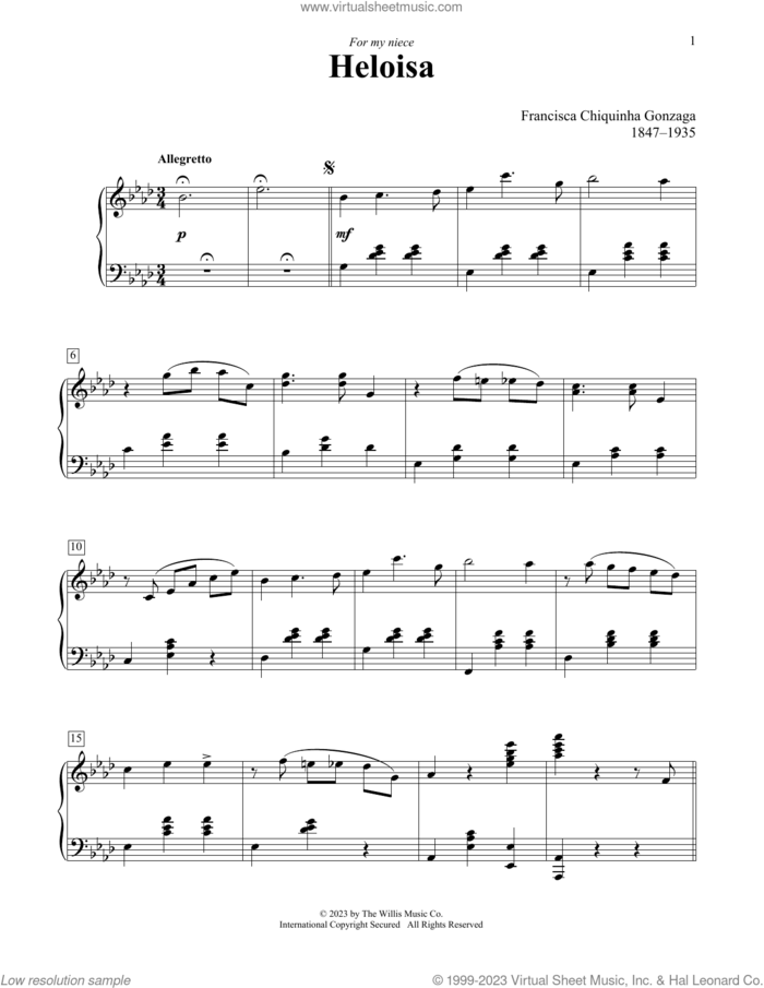 Heloisa sheet music for piano solo (elementary) by Chiquinha Gonzaga, Charmaine Siagian and Sonya Schumann, classical score, beginner piano (elementary)