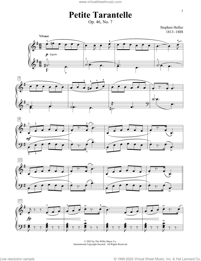 Petite Tarantelle, Op. 46, No. 7 sheet music for piano solo (elementary) by Stephen Heller, Charmaine Siagian and Sonya Schumann, classical score, beginner piano (elementary)