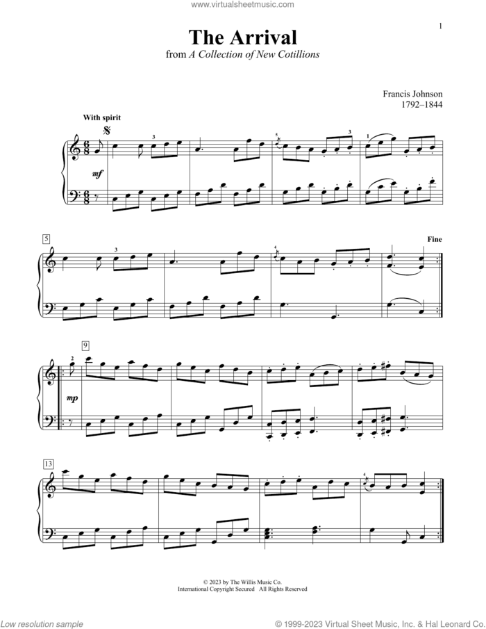 The Arrival sheet music for piano solo (elementary) by Francis Johnson, Charmaine Siagian and Sonya Schumann, classical score, beginner piano (elementary)