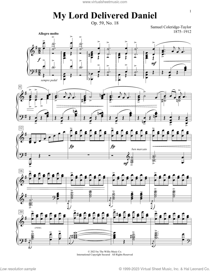 My Lord Delivered Daniel, Op. 59, No. 18 sheet music for piano solo (elementary) by Samuel Coleridge-Taylor, Charmaine Siagian and Sonya Schumann, classical score, beginner piano (elementary)