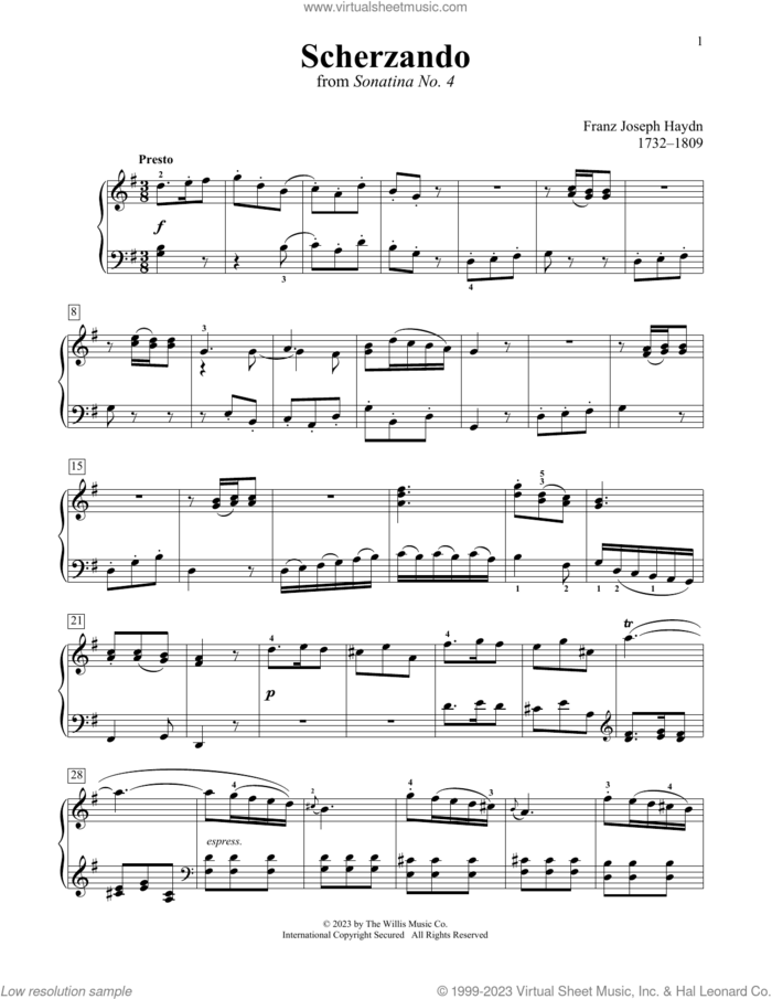 Scherzando sheet music for piano solo (elementary) by Franz Joseph Haydn, Charmaine Siagian and Sonya Schumann, classical score, beginner piano (elementary)