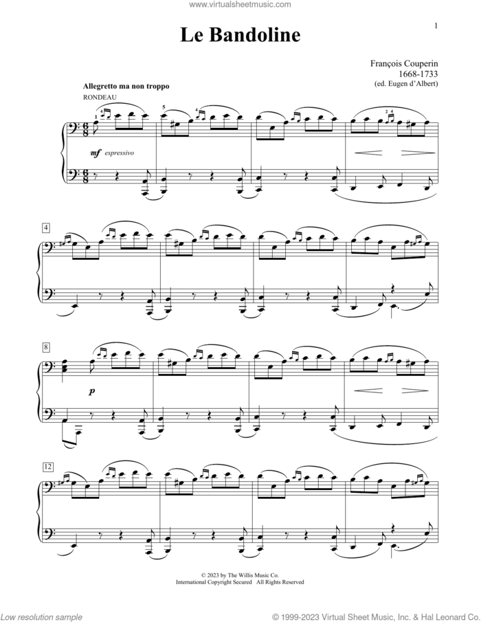 Le Bandoline sheet music for piano solo (elementary) by Francois Couperin, Charmaine Siagian and Sonya Schumann, classical score, beginner piano (elementary)
