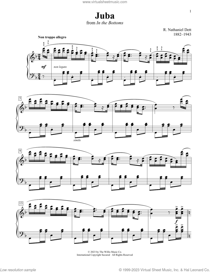 Juba sheet music for piano solo (elementary) by Nathaniel Dett, Charmaine Siagian and Sonya Schumann, classical score, beginner piano (elementary)
