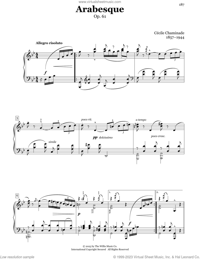 Arabesque, Op. 61 sheet music for piano solo (elementary) by Cecile Chaminade, Charmaine Siagian and Sonya Schumann, classical score, beginner piano (elementary)