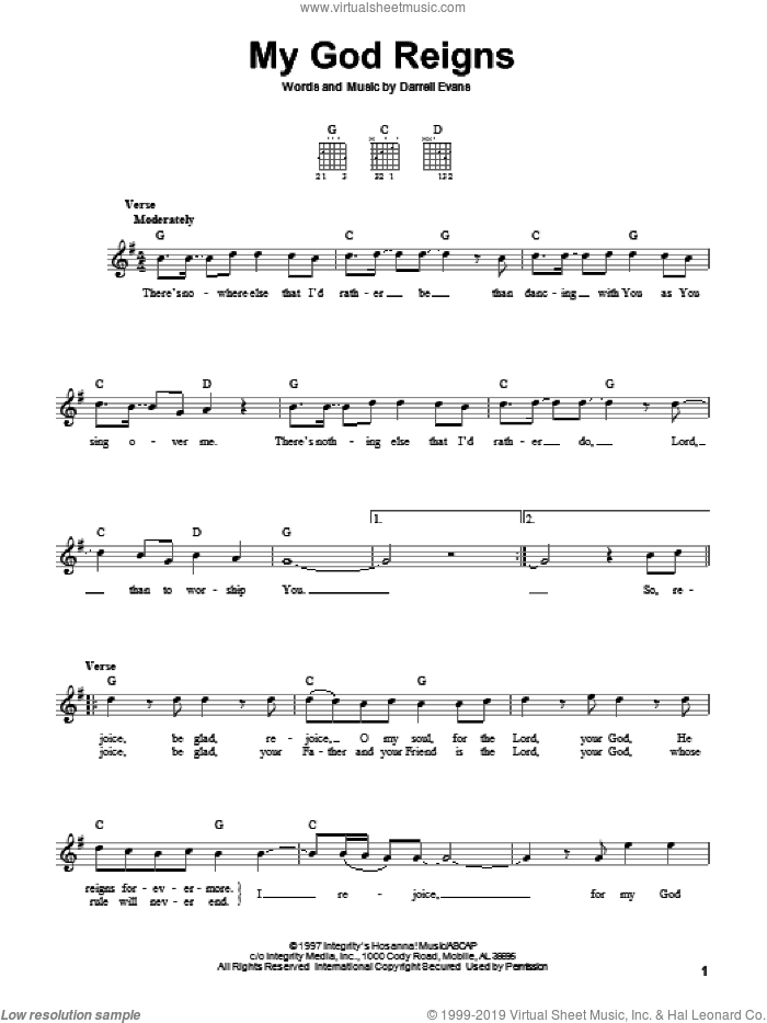 My God Reigns sheet music for guitar solo (chords) by Darrell Evans, easy guitar (chords)