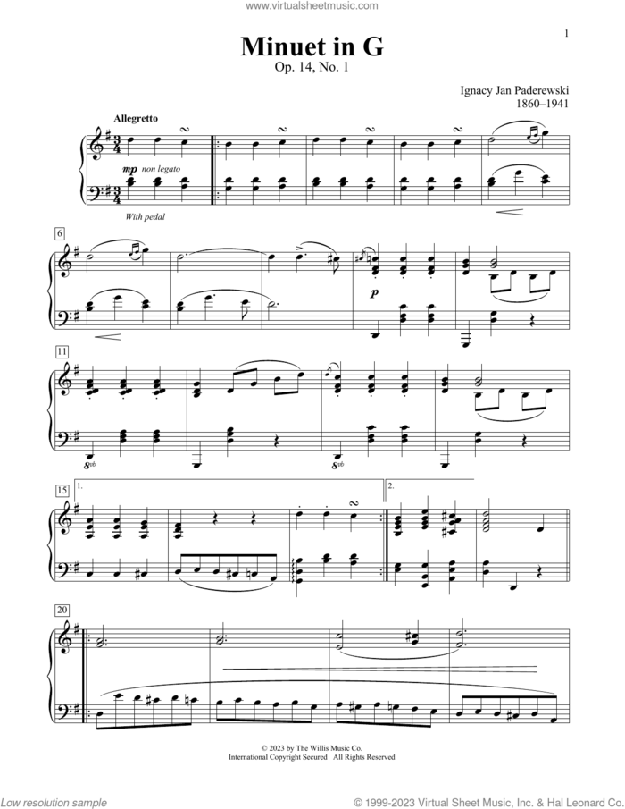 Minuet In G (Menuet), (beginner) sheet music for piano solo (elementary) by Ignacy Jan Paderewski, Charmaine Siagian and Sonya Schumann, classical score, beginner piano (elementary)