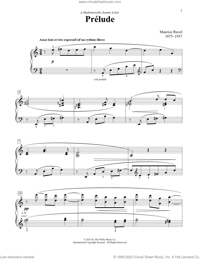 Prelude sheet music for piano solo (elementary) by Maurice Ravel, Charmaine Siagian and Sonya Schumann, classical score, beginner piano (elementary)