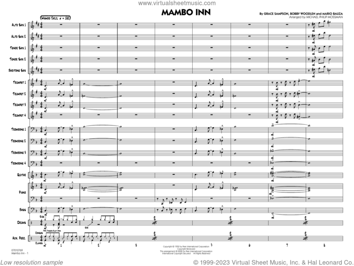 Mambo Inn (arr. Michael Philip Mossman) (COMPLETE) sheet music for jazz band by Michael Philip Mossman, Bobby Woodlen, Grace Sampson and Mario Bauza, intermediate skill level