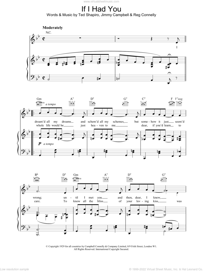 If I Had You sheet music for voice, piano or guitar by Frank Sinatra, intermediate skill level