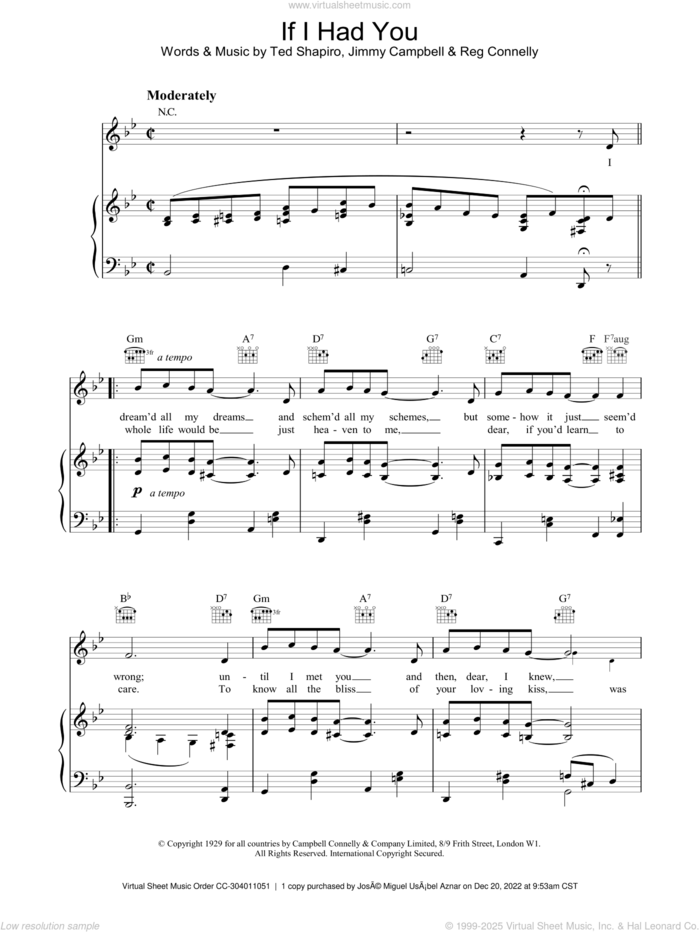 If I Had You sheet music for voice, piano or guitar by Frank Sinatra, intermediate skill level