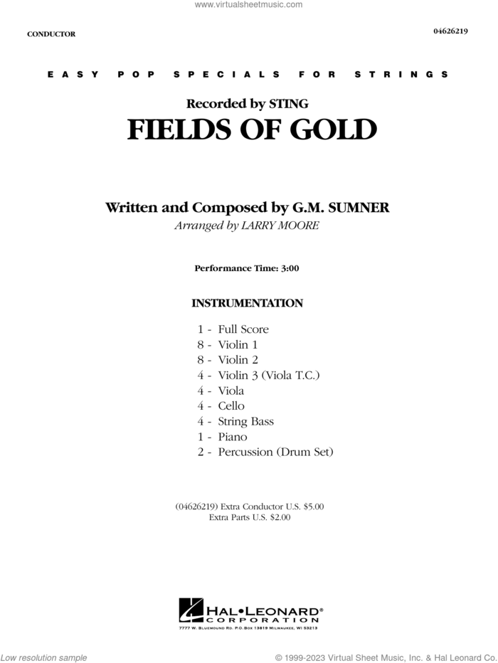 Fields Of Gold (arr. Larry Moore) (COMPLETE) sheet music for orchestra by Sting, G.M. Sumner and Larry Moore, intermediate skill level
