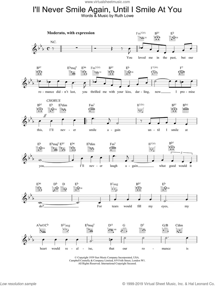 I'll Never Smile Again, Until I Smile At You sheet music for voice and other instruments (fake book) by Frank Sinatra, intermediate skill level