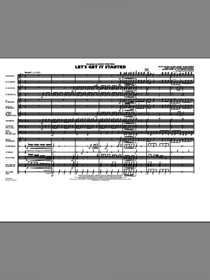 Let's Get It Started (COMPLETE) sheet music for marching band by Will Adams, Allan Pineda, George Pajon Jr., Jaime Gomez, Michael Fratantuno, Terence Yoshiaki, Black Eyed Peas and Paul Murtha, intermediate skill level