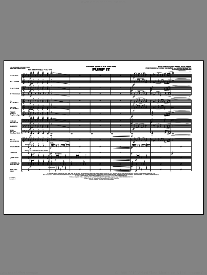 Pump It (COMPLETE) sheet music for marching band by Will Adams, Allan Pineda, Nicholas Roubains, Stacy Ferguson, Thomas Van Musser, Black Eyed Peas and Michael Brown, intermediate skill level