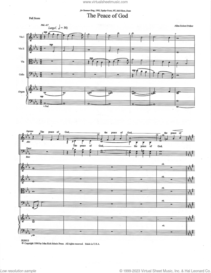 The Peace Of God (COMPLETE) sheet music for orchestra/band (Instrumental Accompaniment) by Allan Robert Petker, classical score, intermediate skill level