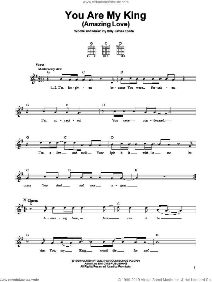 You Are My King (Amazing Love) sheet music for guitar solo (chords) by Newsboys and Billy Foote, easy guitar (chords)