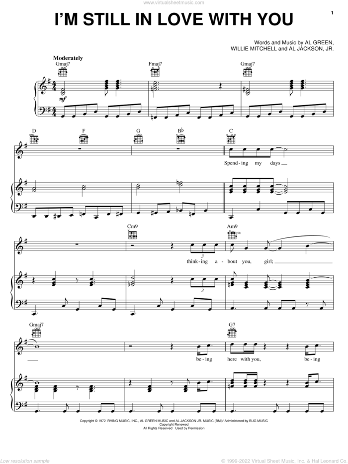 I'm Still In Love With You sheet music for voice, piano or guitar by Al Green, Al Jackson, Jr., Jr., Al Jackson and Willie Mitchell, intermediate skill level