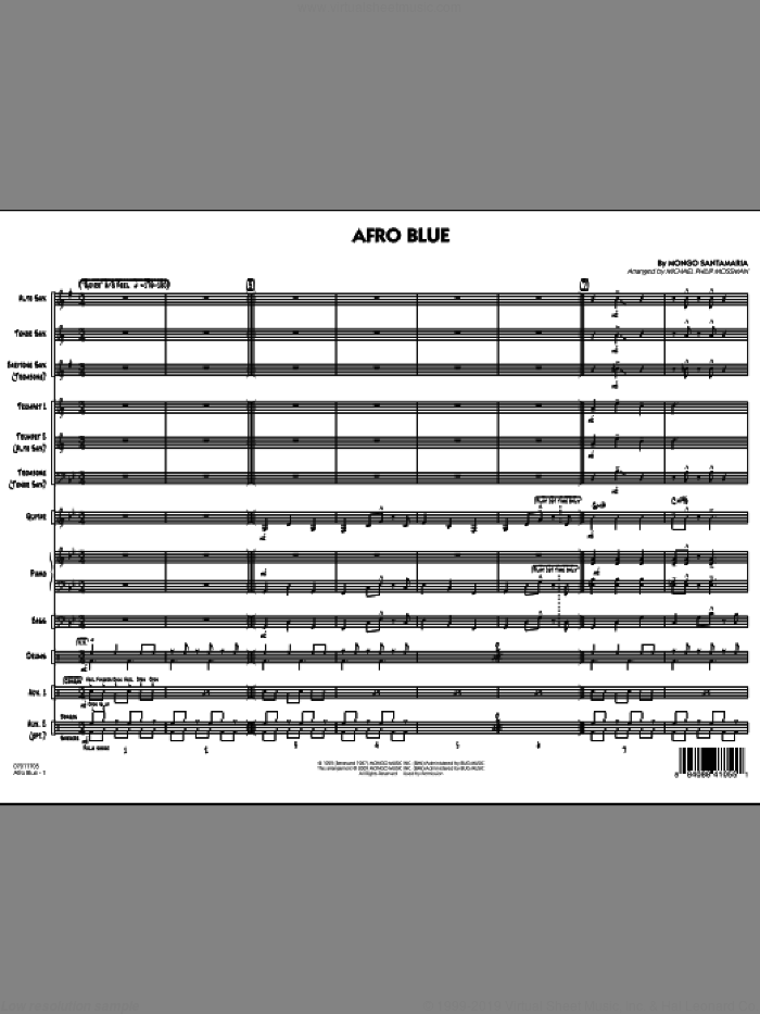 Afro Blue (COMPLETE) sheet music for jazz band by Mongo Santamaria and Michael Philip Mossman, intermediate skill level