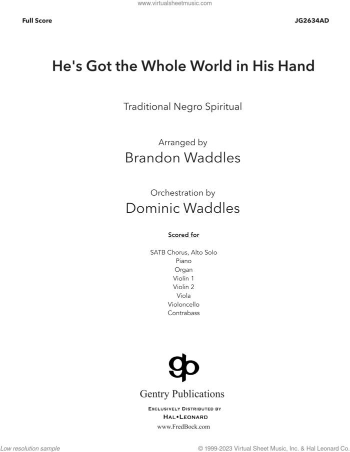 He's Got The Whole World In His Hands (COMPLETE) sheet music for orchestra/band (Instrumental Accompaniment) by Brandon Waddles, Dominic Waddles and Traditional Negro Spiritual, intermediate skill level