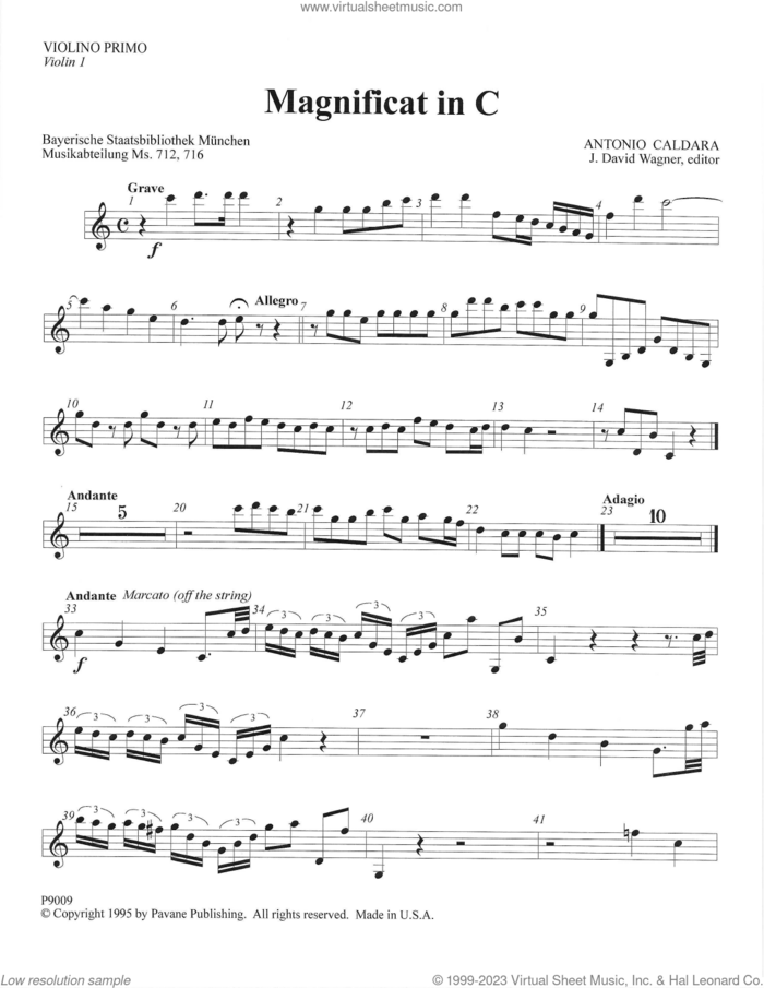 Magnificat In C (complete set of parts) sheet music for orchestra/band (Instrumental Accompaniment) by Antonio Caldara and J. David Wagner, classical score, intermediate skill level