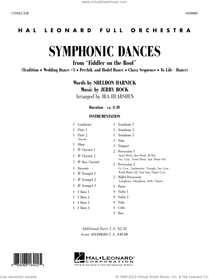 Symphonic Dances (from Fiddler On The Roof) (arr. Ira Hearshen) (COMPLETE) sheet music for full orchestra by Jerry Bock, Bock & Harnick, Ira Hearshen and Sheldon Harnick, intermediate skill level