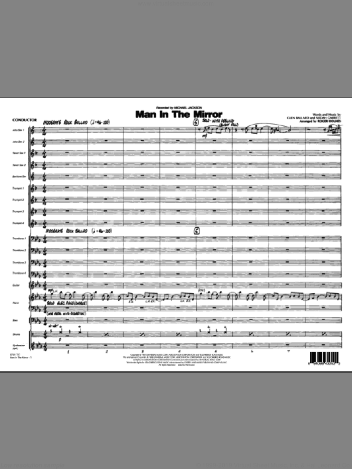 Man In The Mirror (COMPLETE) sheet music for jazz band by Glen Ballard, Siedah Garrett, Michael Jackson and Roger Holmes, intermediate skill level
