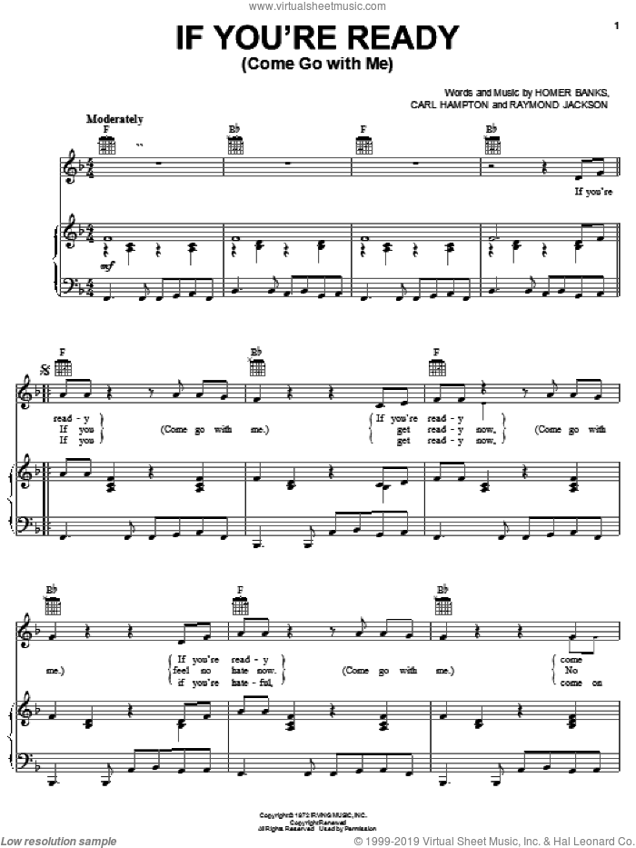 If You're Ready (Come Go With Me) sheet music for voice, piano or guitar by The Staple Singers, Carl Hampton, Homer Banks and Raymond Jackson, intermediate skill level