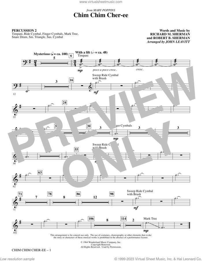 Chim Chim Cher-ee (arr. John Leavitt) sheet music for orchestra/band (percussion 2) by Richard M. Sherman, John Leavitt, Robert B. Sherman and Sherman Brothers, intermediate skill level