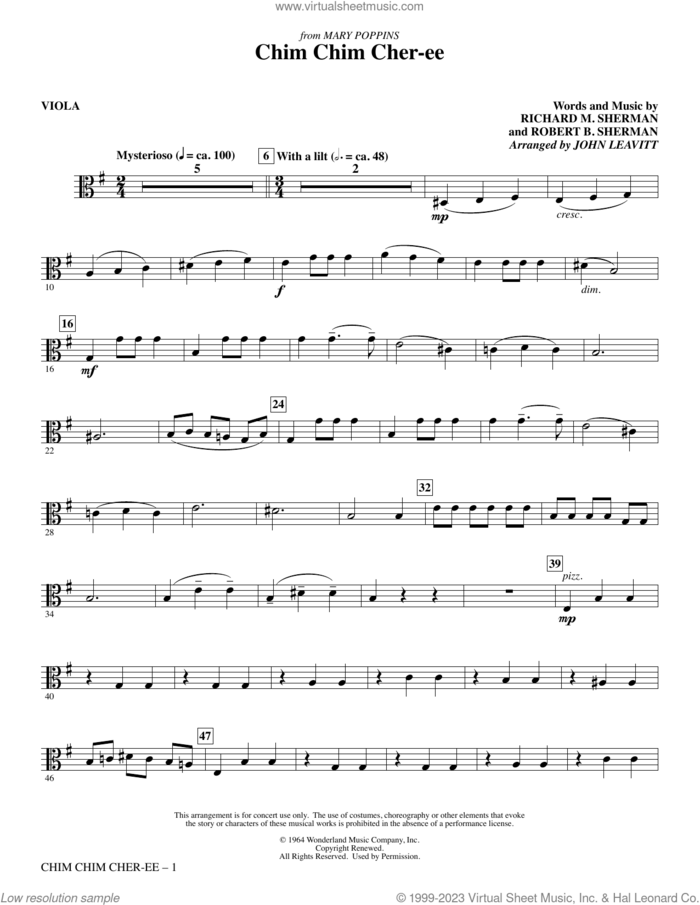 Chim Chim Cher-ee (arr. John Leavitt) sheet music for orchestra/band (viola) by Richard M. Sherman, John Leavitt, Robert B. Sherman and Sherman Brothers, intermediate skill level