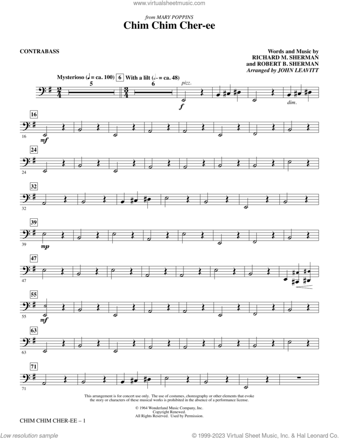 Chim Chim Cher-ee (arr. John Leavitt) sheet music for orchestra/band (contrabass) by Richard M. Sherman, John Leavitt, Robert B. Sherman and Sherman Brothers, intermediate skill level
