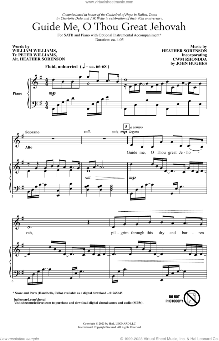 Guide Me, O Thou Great Jehovah sheet music for choir (SATB: soprano, alto, tenor, bass) by Heather Sorenson, John Hughes and William Williams, intermediate skill level