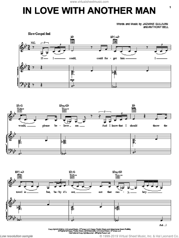 In Love With Another Man sheet music for voice, piano or guitar by Jazmine Sullivan and Anthony Bell, intermediate skill level