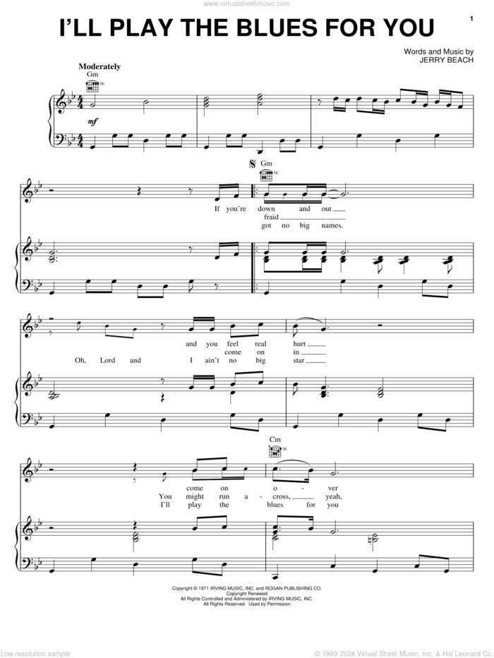 I'll Play The Blues For You sheet music for voice, piano or guitar by Albert King and Jerry Beach, intermediate skill level