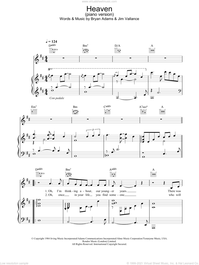 Heaven (piano version) sheet music for voice, piano or guitar by DJ Sammy, intermediate skill level
