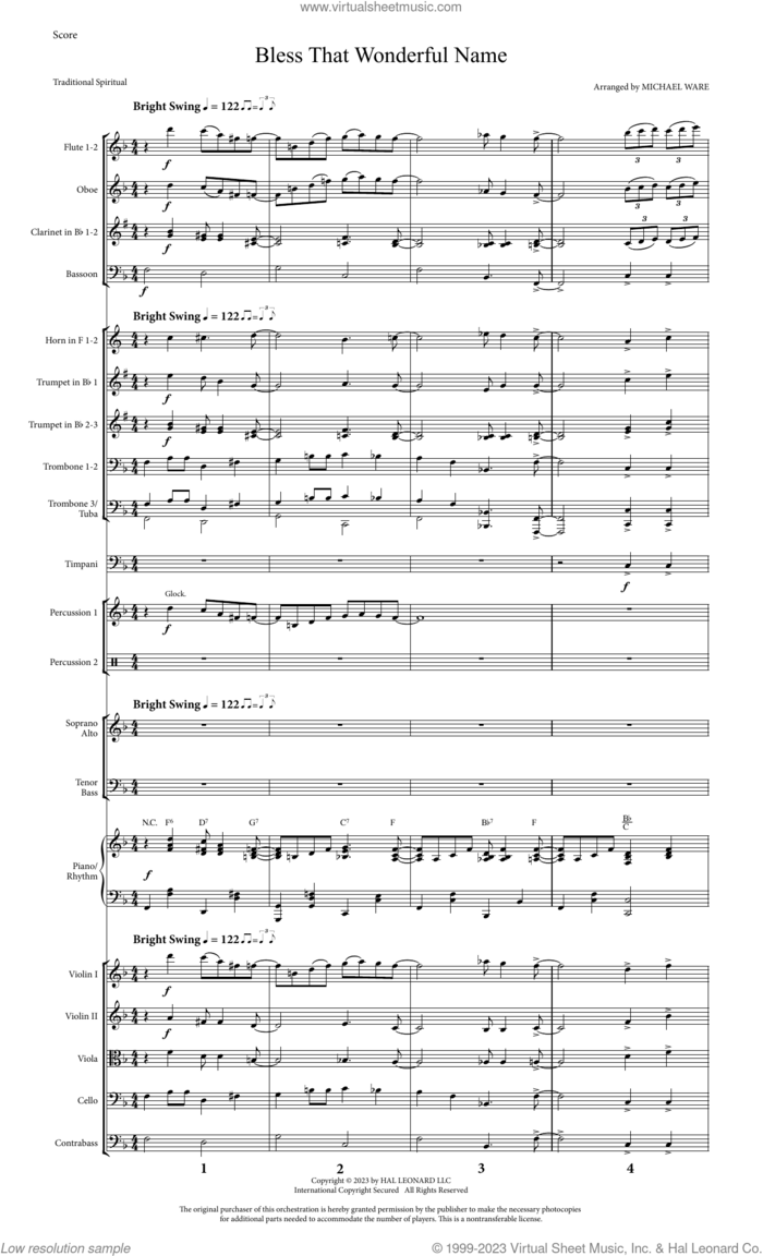 Bless That Wonderful Name (arr. Michael Ware) (COMPLETE) sheet music for orchestra/band (Orchestra) by Michael Ware and Miscellaneous, intermediate skill level
